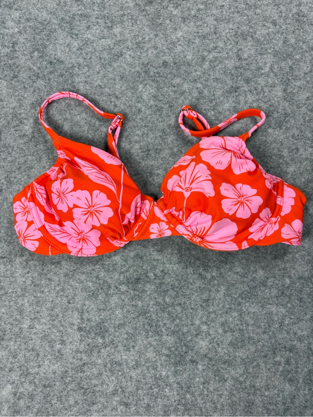 Wild Fable Orange Pink Hibiscus Floral Underwire Bikini Top S